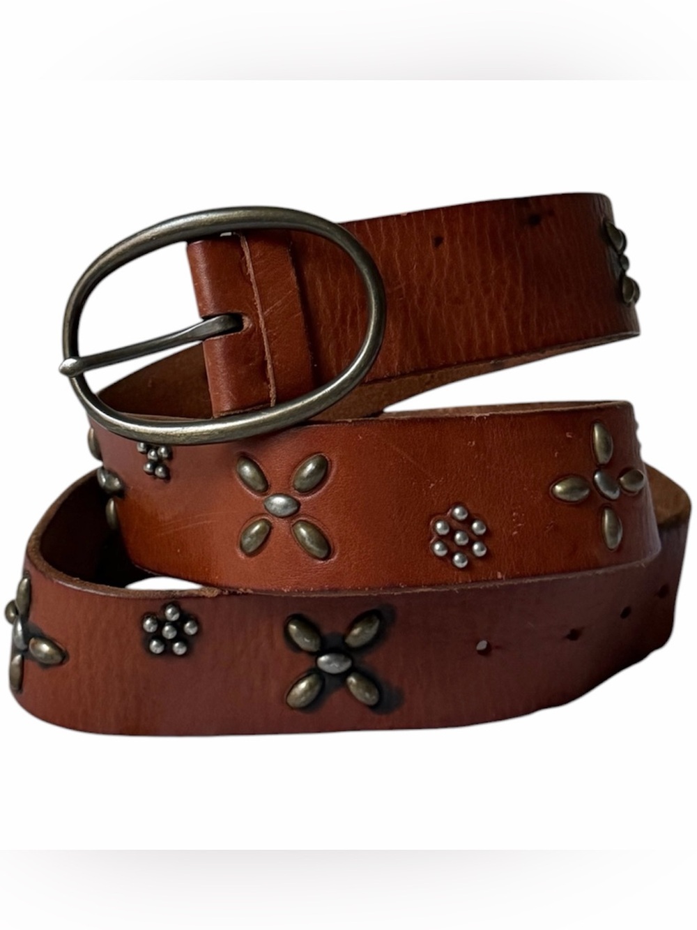 american eagle leather studded belt with oval buckle